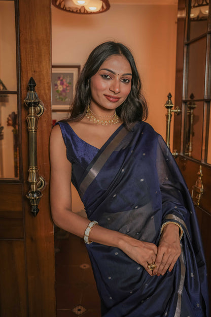 Blue Maheshwari Cotton Saree