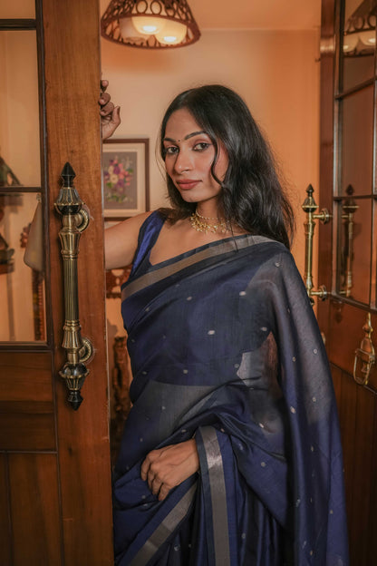 Blue Maheshwari Cotton Saree