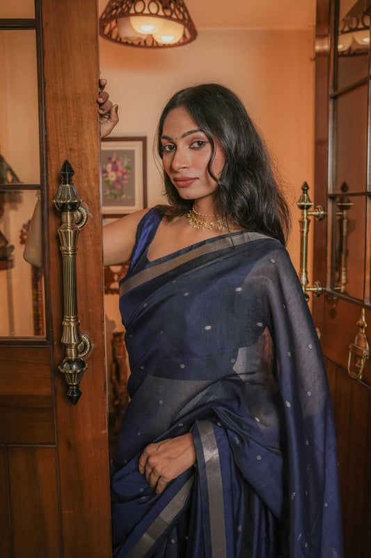 Blue Maheshwari Cotton Saree
