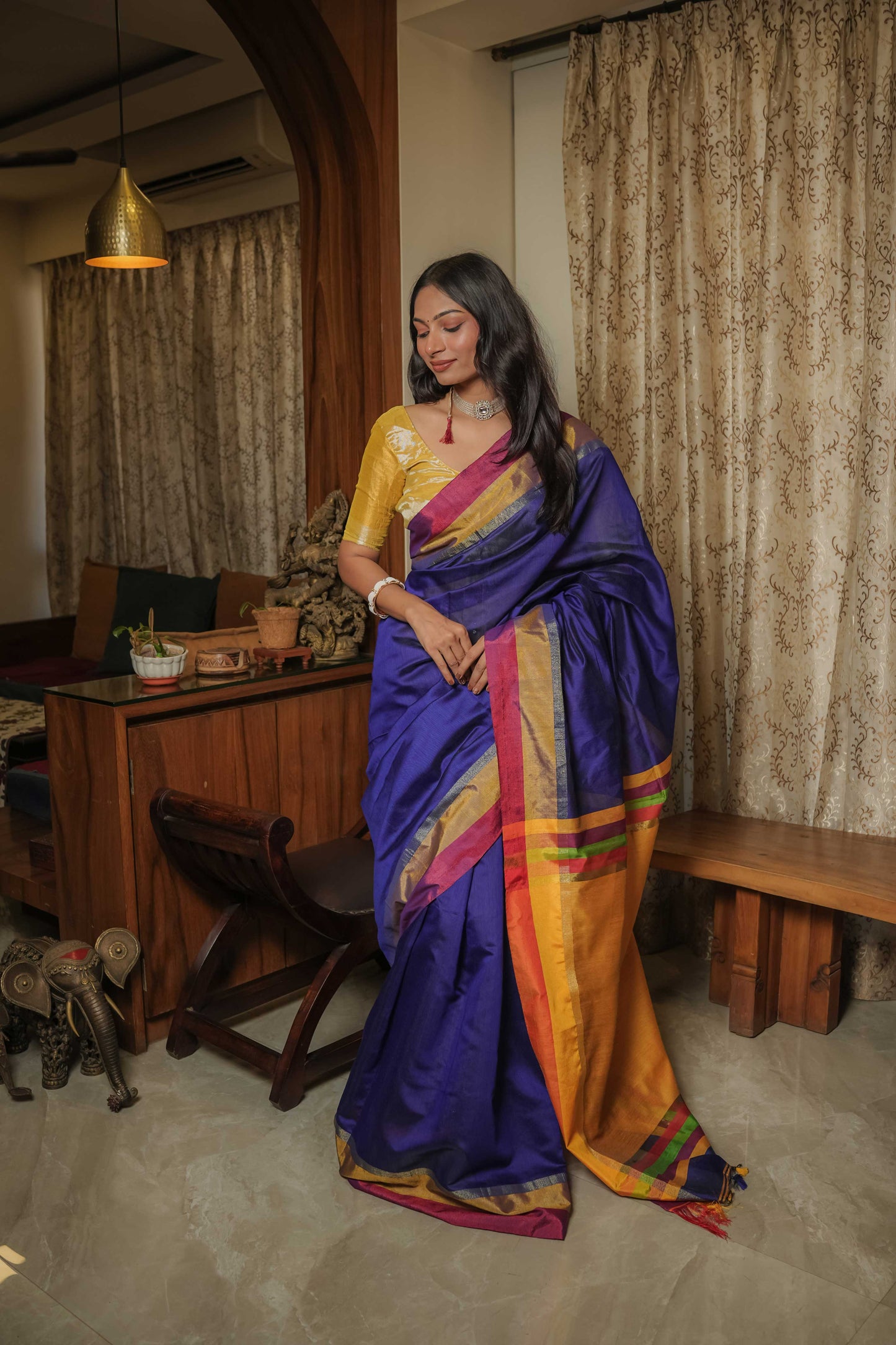 Blue Linen Cotton Saree