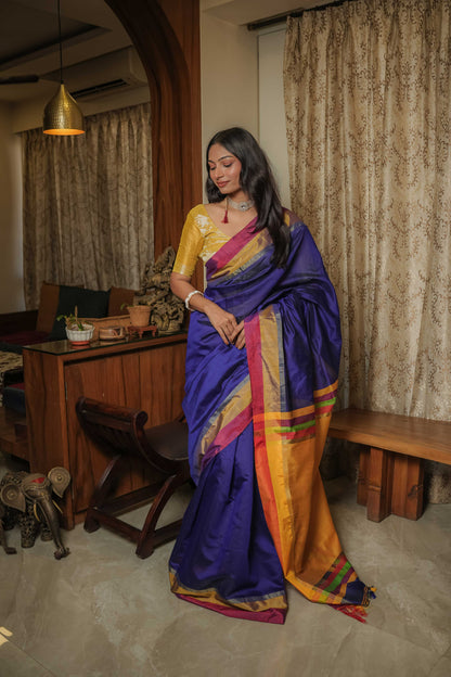 Blue Linen Cotton Saree