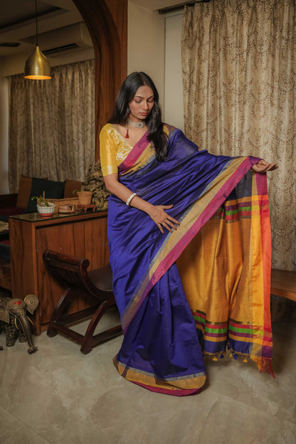Blue Linen Cotton Saree