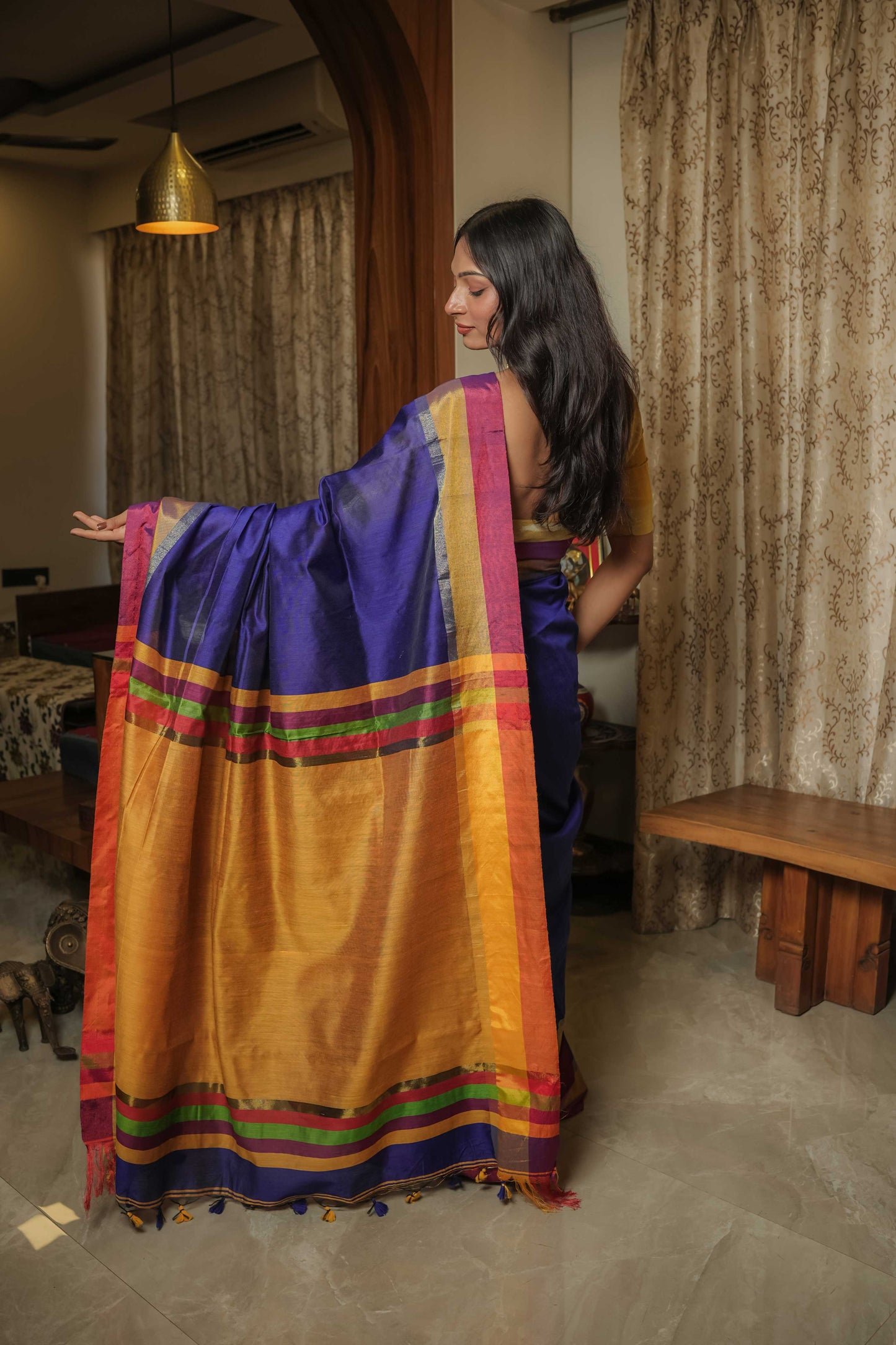 Blue Linen Cotton Saree