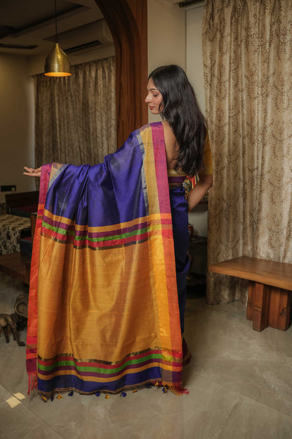 Blue Linen Cotton Saree