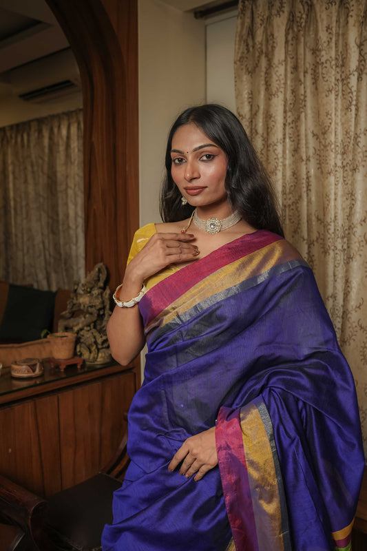 Blue Linen Cotton Saree
