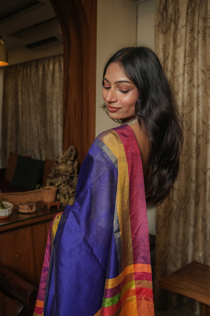Blue Linen Cotton Saree