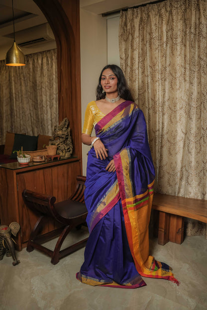 Blue Linen Cotton Saree