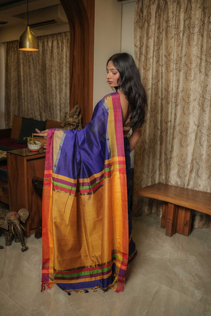 Blue Linen Cotton Saree