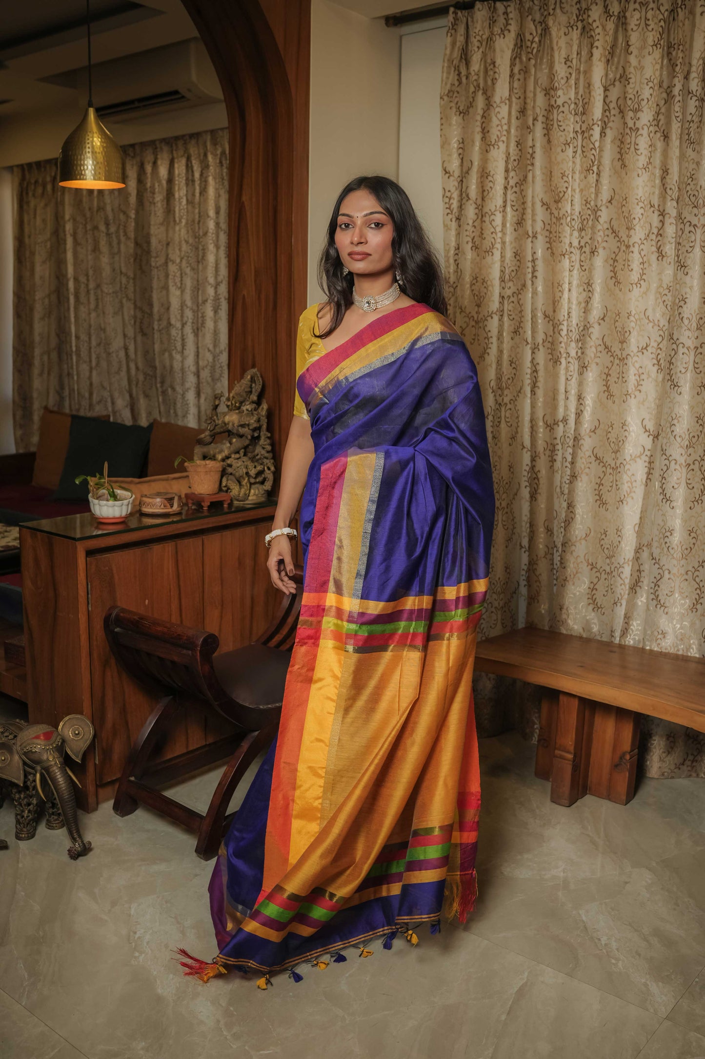 Blue Linen Cotton Saree