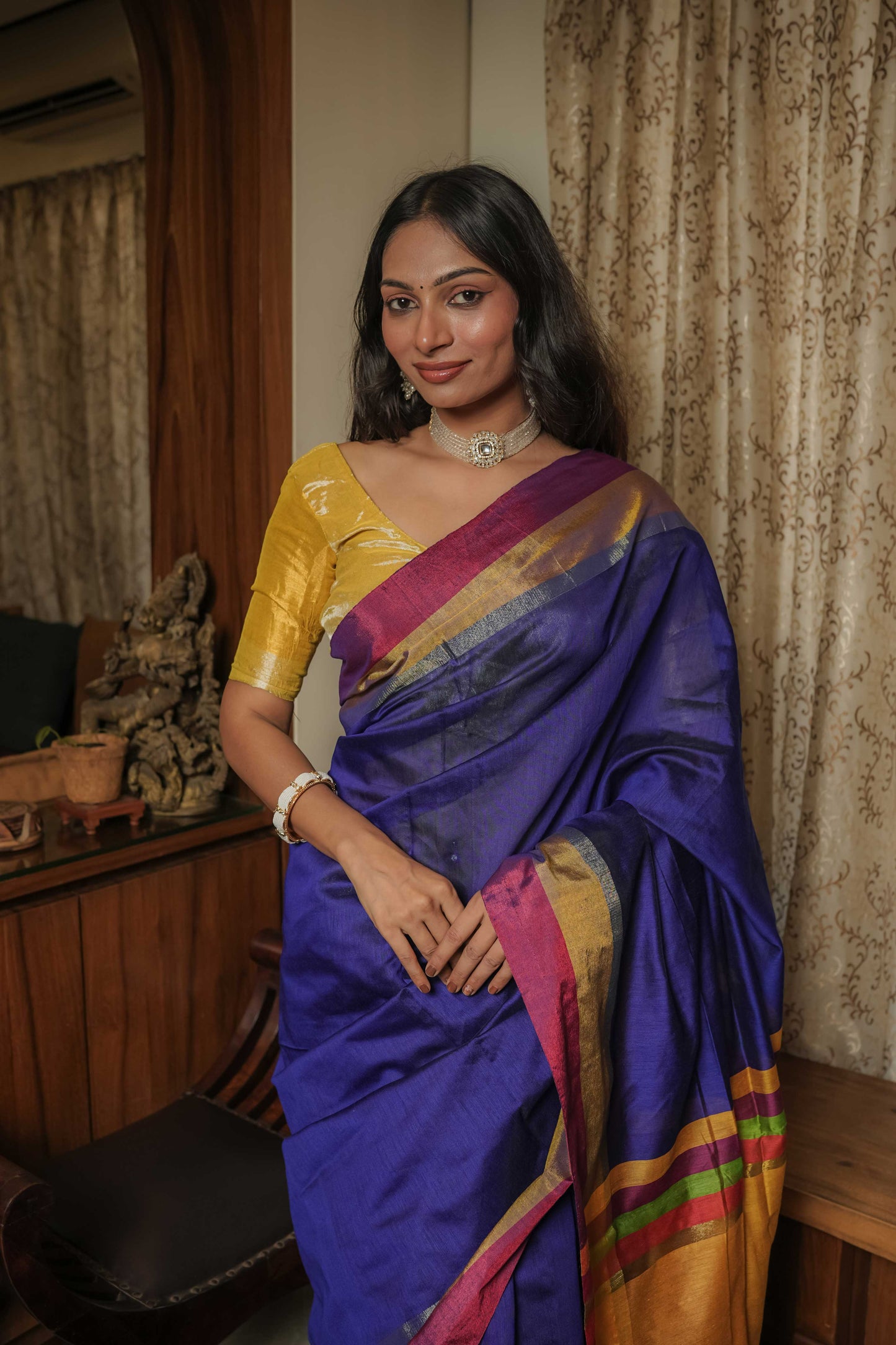 Blue Linen Cotton Saree