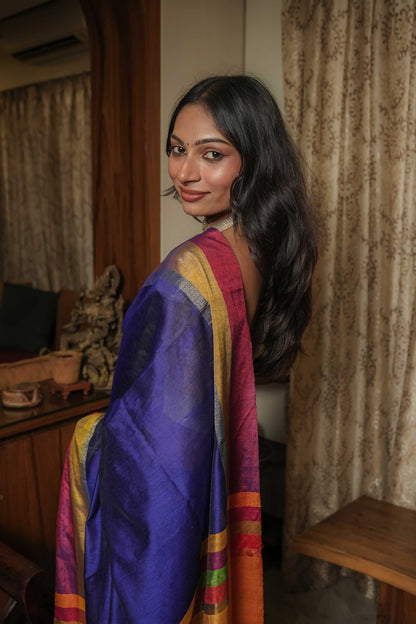 Blue Linen Cotton Saree
