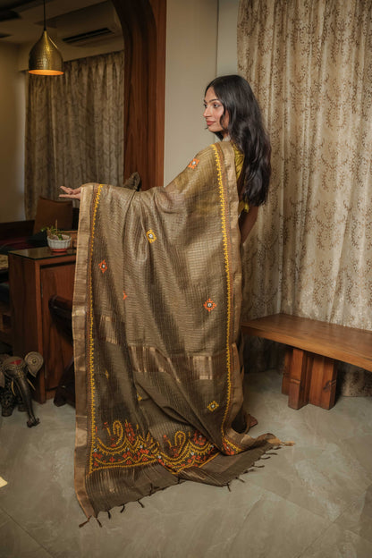 Brown Cotton Tussar Saree