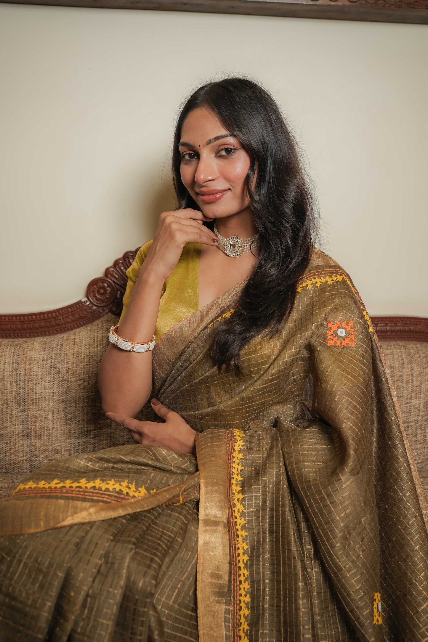 Brown Cotton Tussar Saree