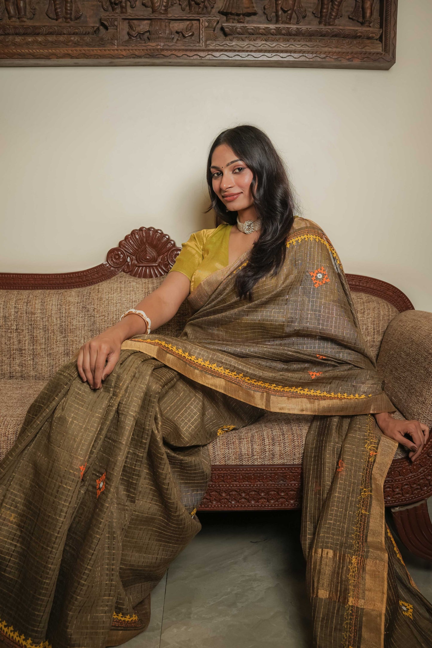 Brown Cotton Tussar Saree