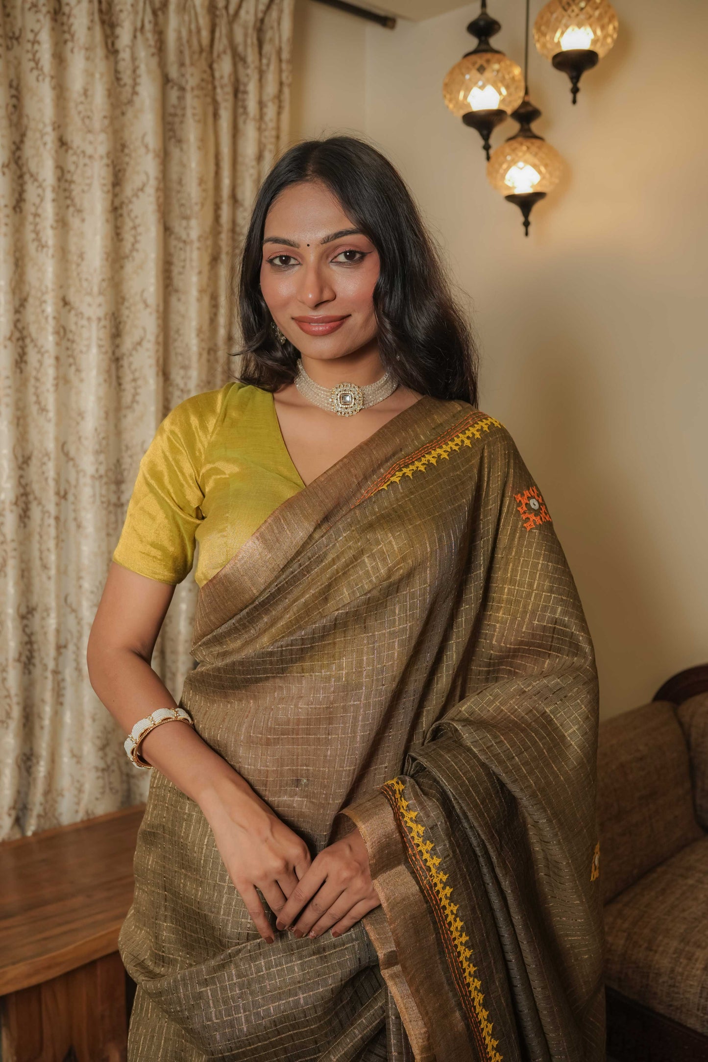 Brown Cotton Tussar Saree