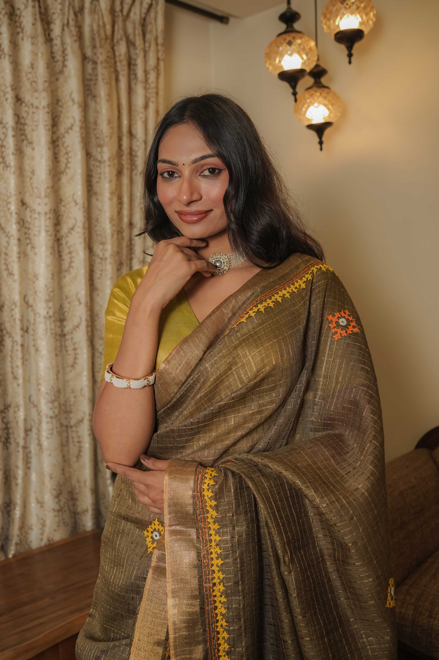 Brown Cotton Tussar Saree