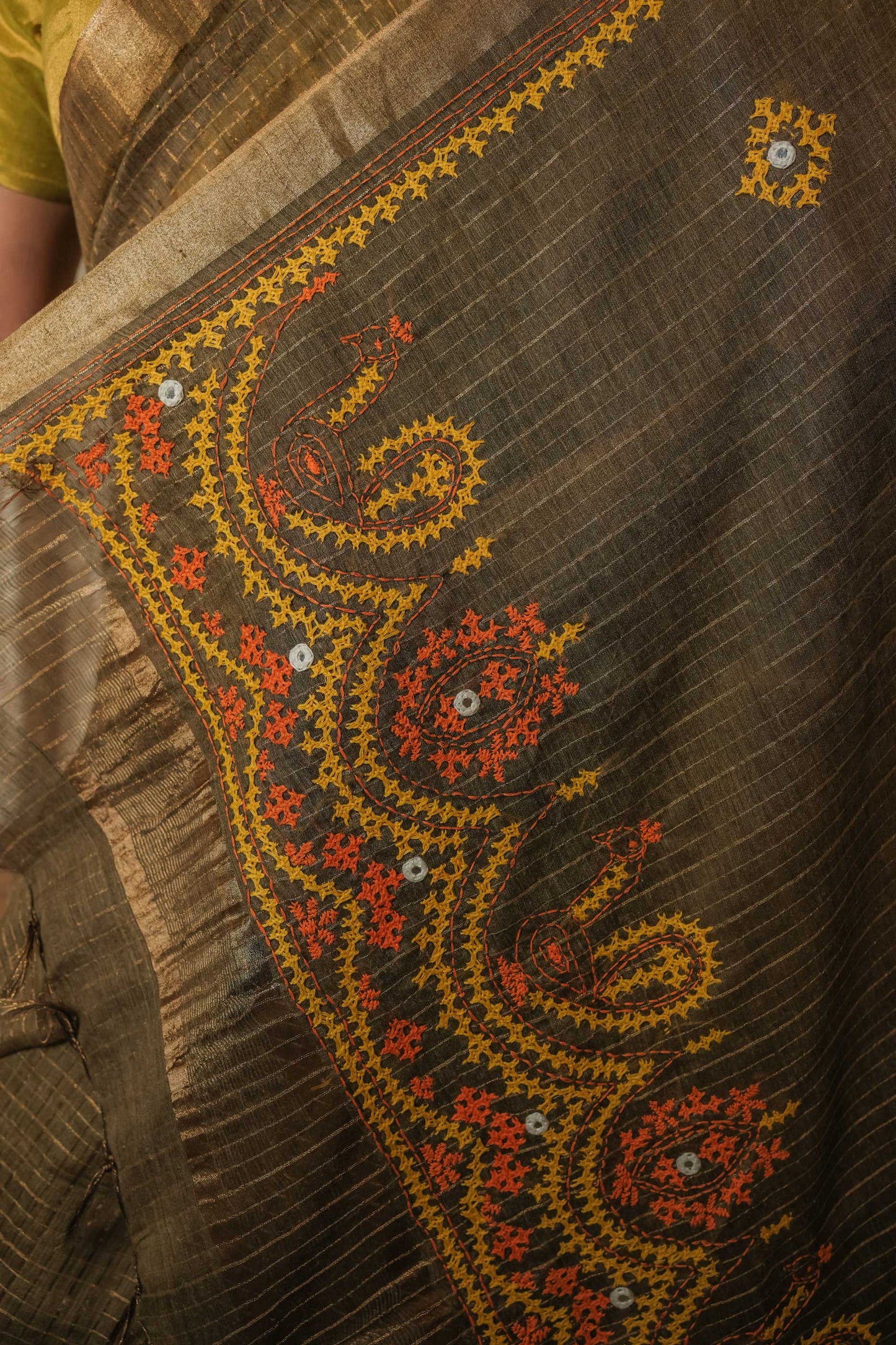 Brown Cotton Tussar Saree
