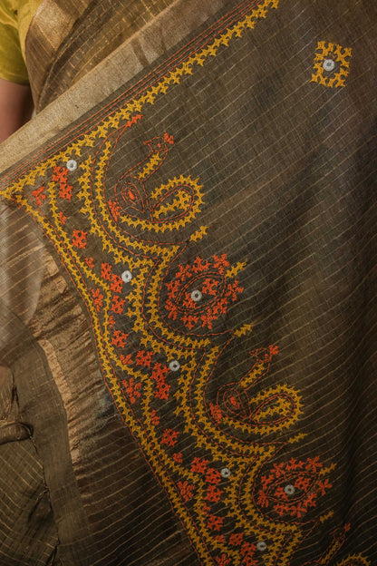 Brown Cotton Tussar Saree