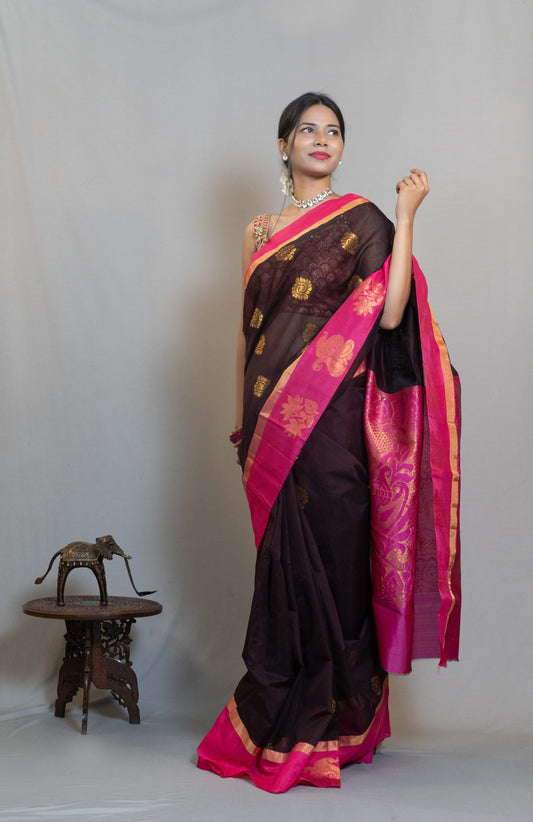 Brown Gadwal Cotton Saree