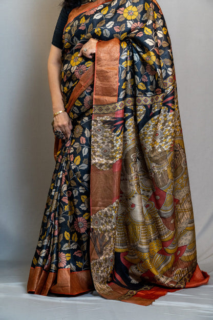 HANDWOVEN TUSSAR WITH KALAMKARI WORK