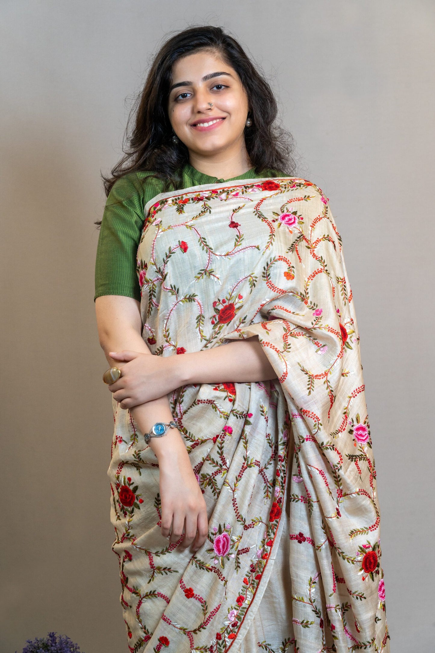 Tussar Saree with Parsi work