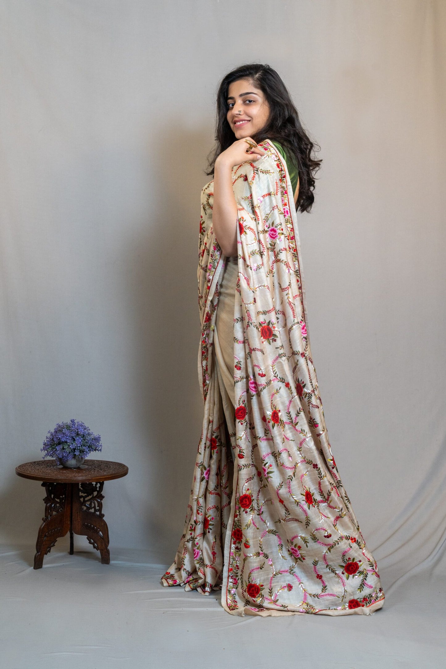 Tussar Saree with Parsi work