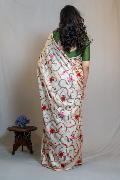 Tussar Saree with Parsi work