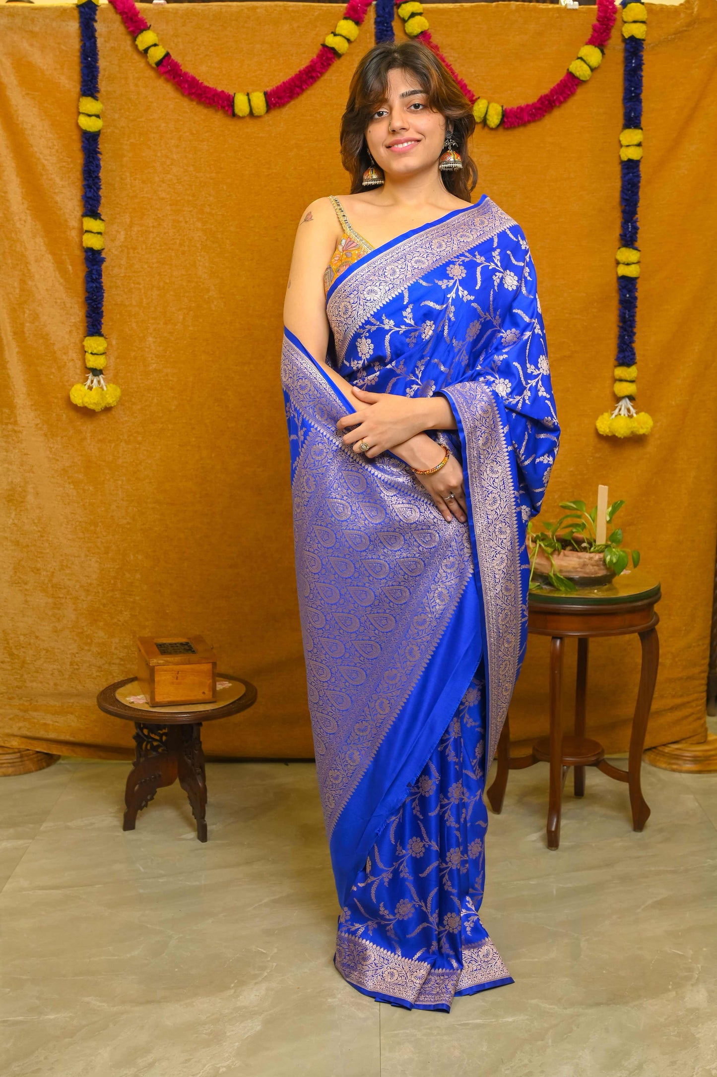 Blue Katan Silk Banarasi Saree