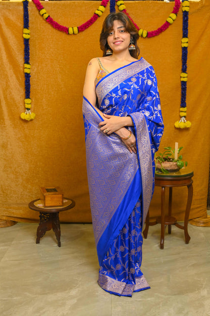 Blue Katan Silk Banarasi Saree