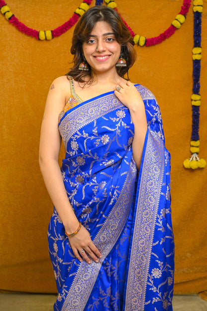 Blue Katan Silk Banarasi Saree