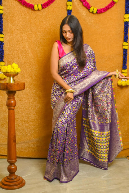 Purple Katan Silk Banarasi Saree
