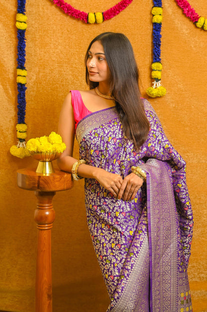 Purple Katan Silk Banarasi Saree