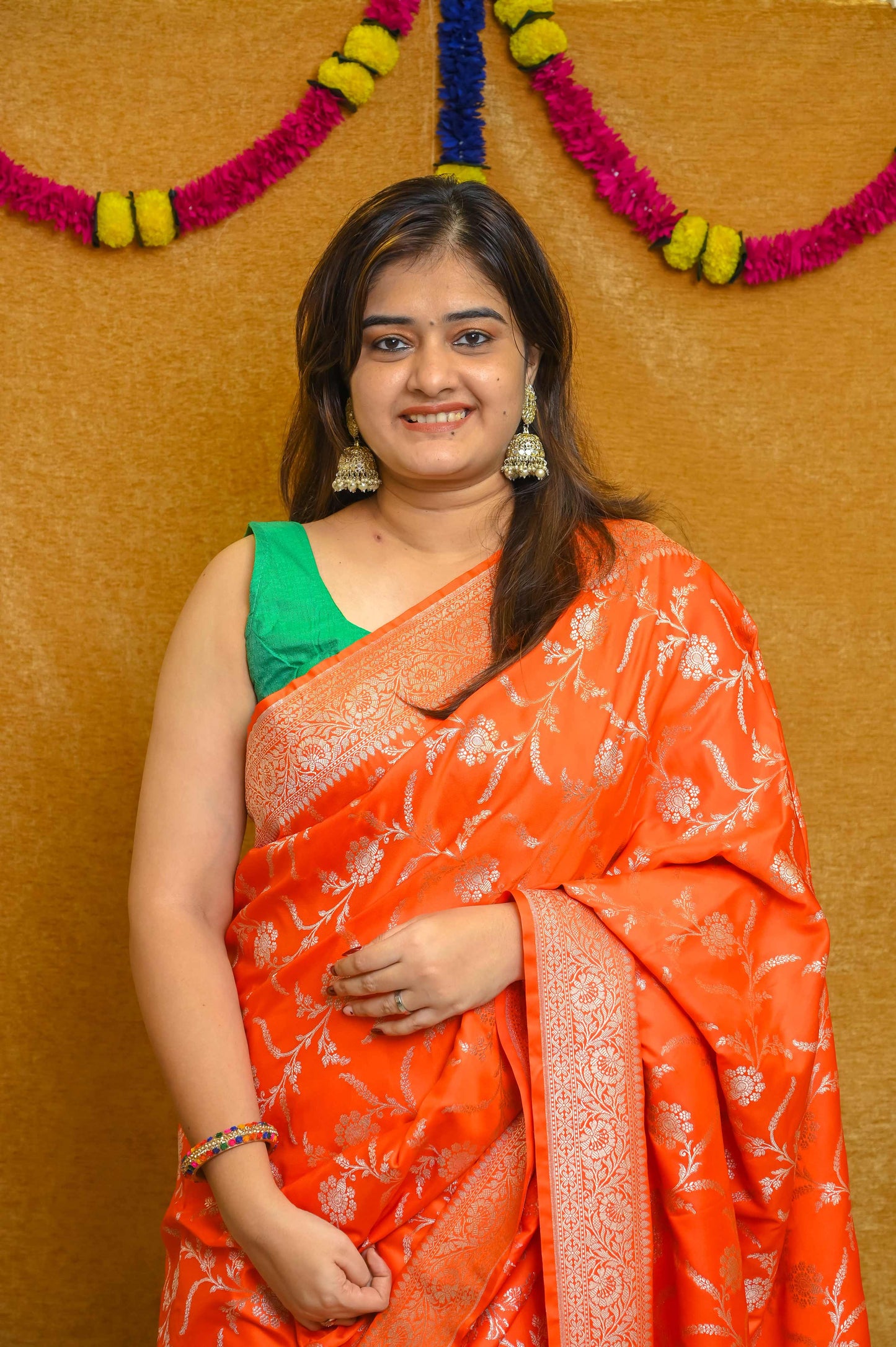 Saffron Katan Silk Banarasi Saree
