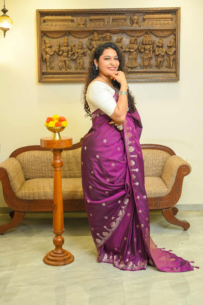 Wine Soft Silk Banarasi Saree