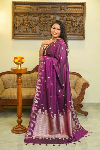 Wine Soft Silk Banarasi Saree