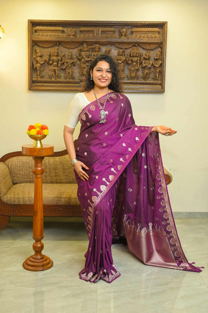 Wine Soft Silk Banarasi Saree