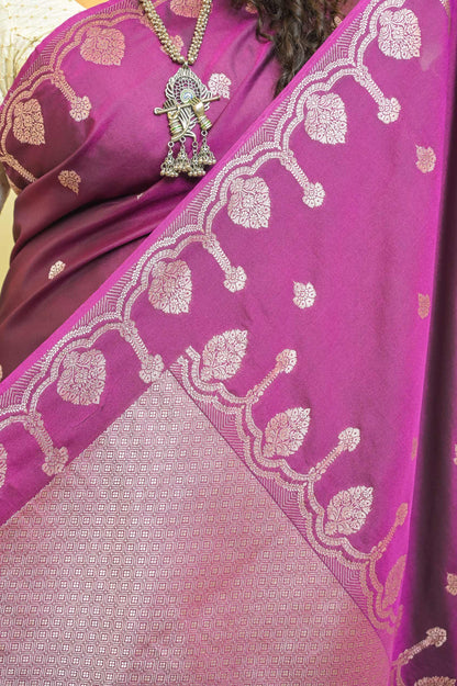 Wine Soft Silk Banarasi Saree