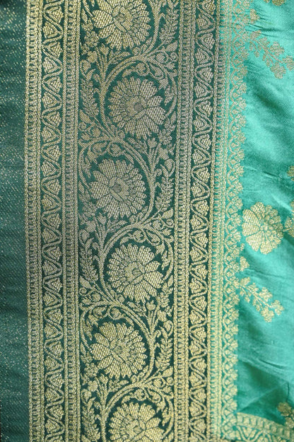 Bottle green & Sea Green Mushroo Silk Banarasi Saree