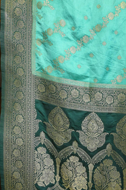 Bottle green & Sea Green Mushroo Silk Banarasi Saree