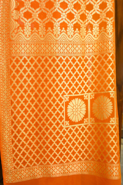 Deep Orange & Yellow Khadi Georgette Banarasi Saree