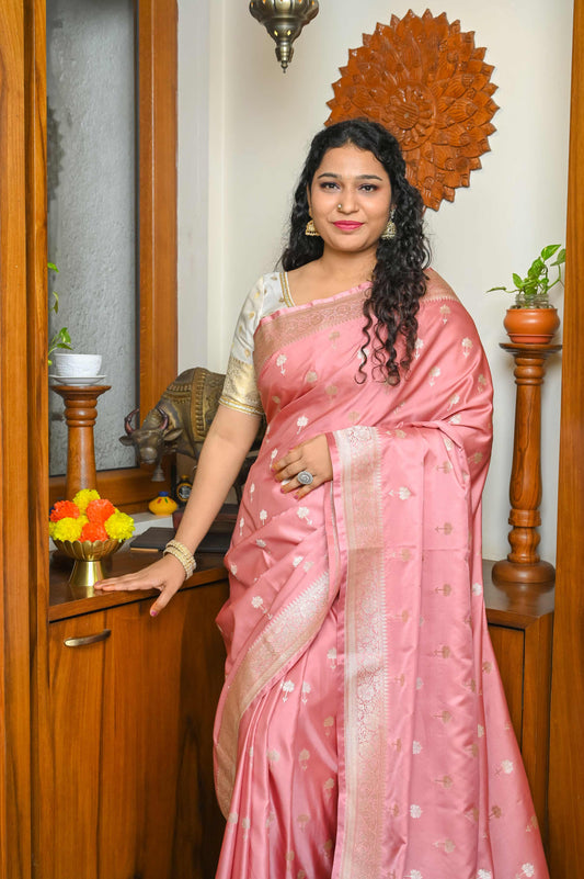 Pastel Pink Katan Silk Banarasi Saree