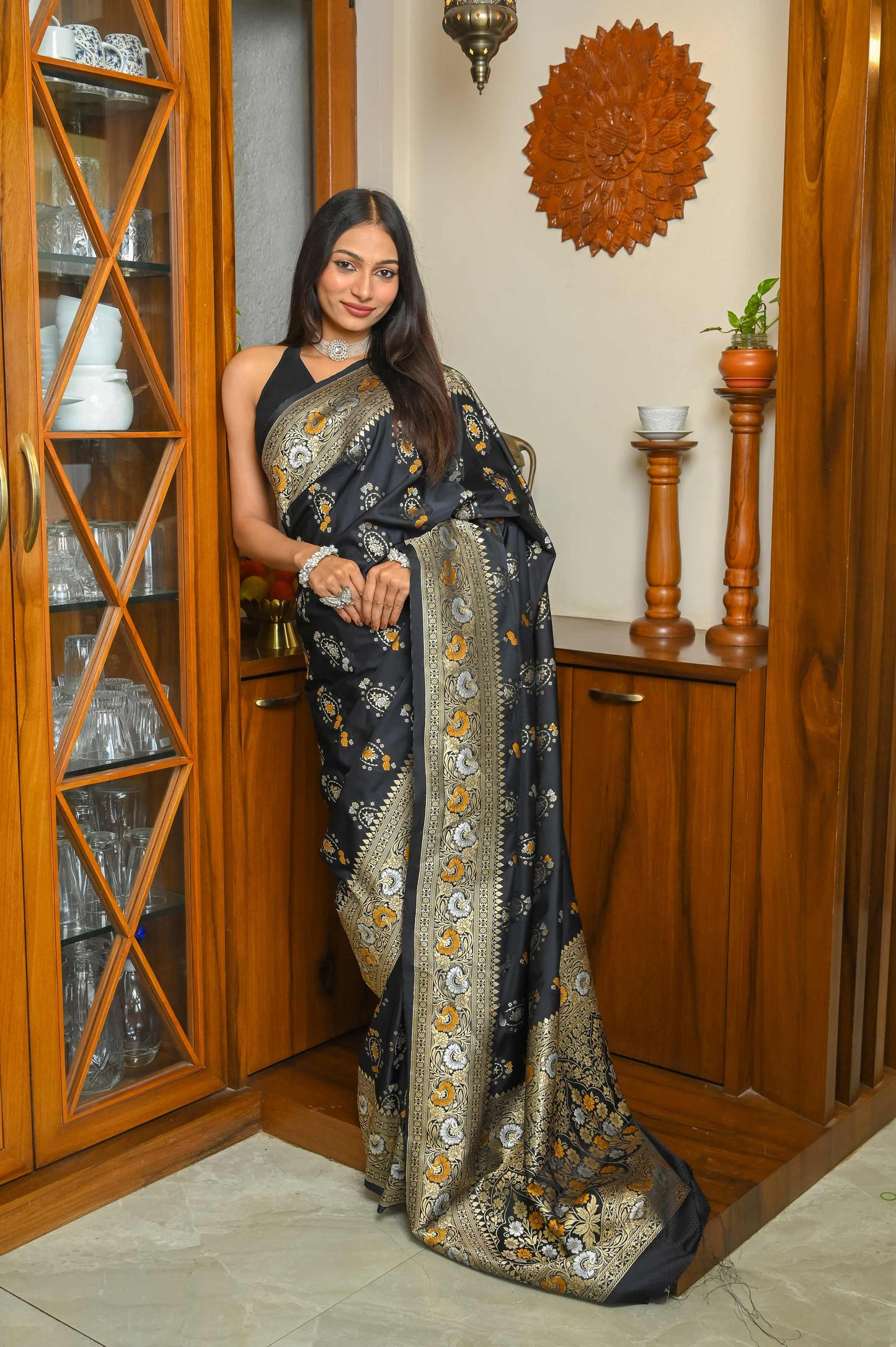 Black Meenakari Banarasi Silk Saree