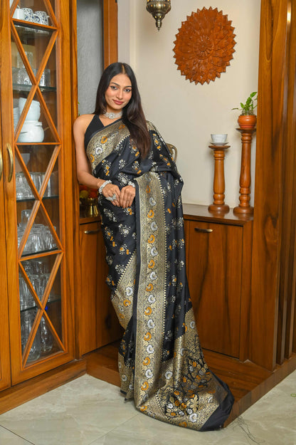 Black Meenakari Banarasi Silk Saree