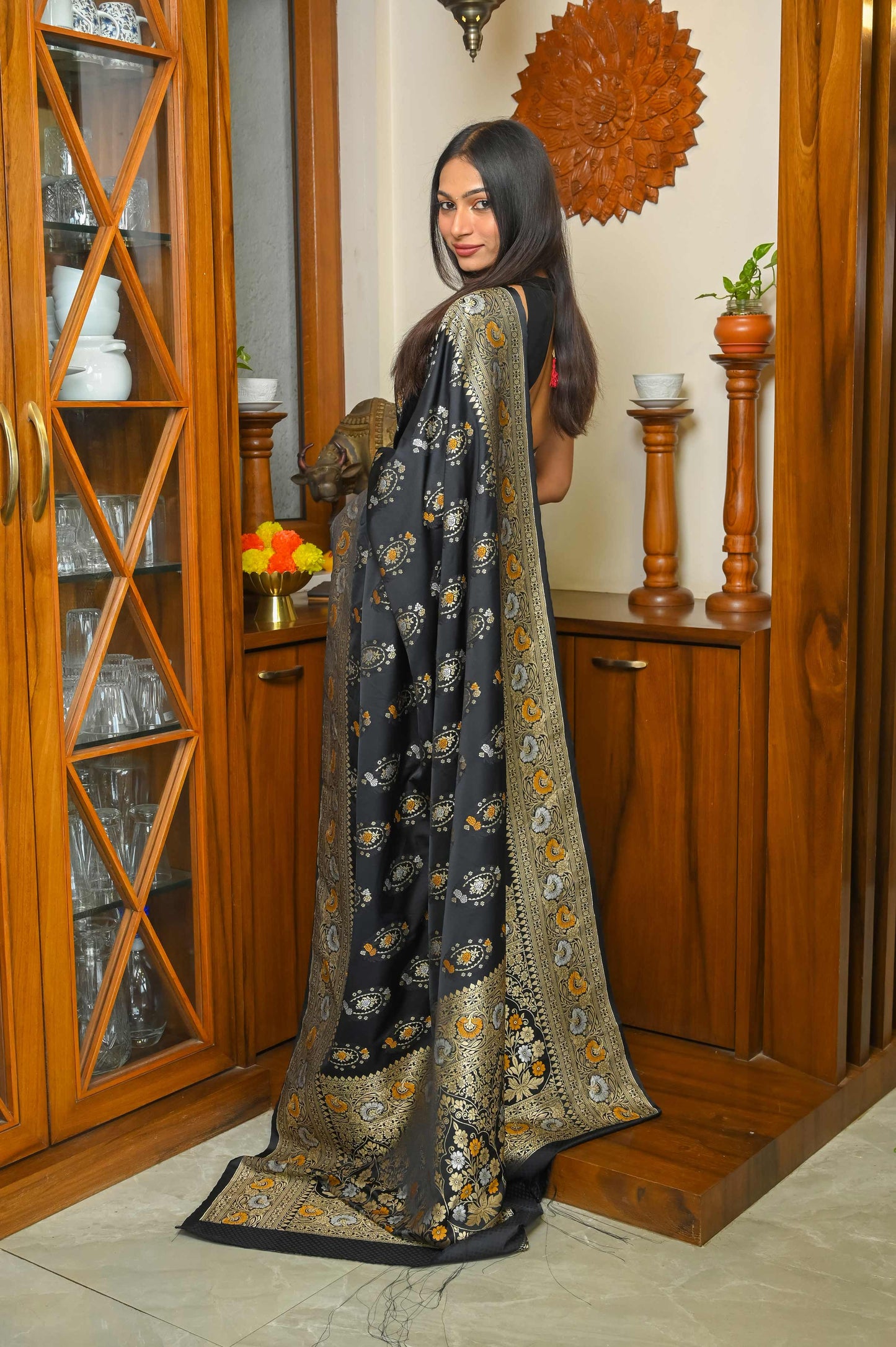 Black Meenakari Banarasi Silk Saree