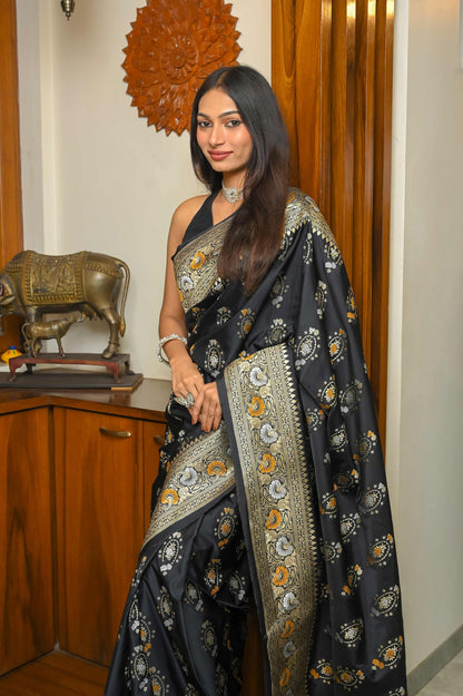 Black Meenakari Banarasi Silk Saree