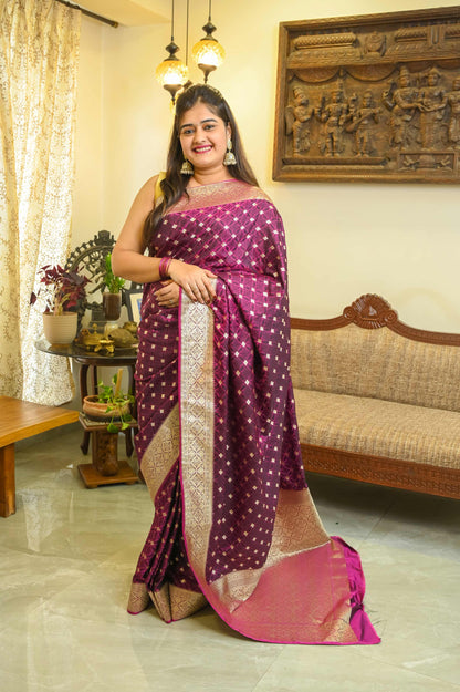 Purple & Black Katan Georgette Banarasi Saree