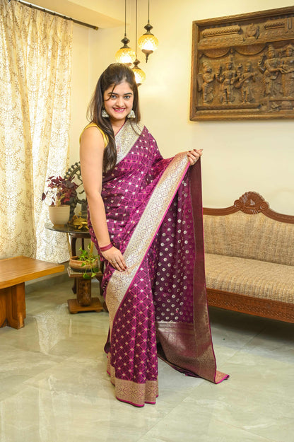 Purple & Black Katan Georgette Banarasi Saree