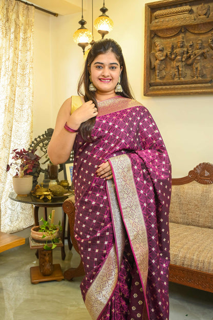 Purple & Black Katan Georgette Banarasi Saree