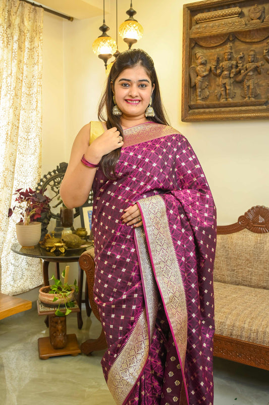 Purple & Black Katan Georgette Banarasi Saree