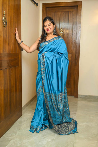 Blue Valkalam Katan Silk Banarasi Saree
